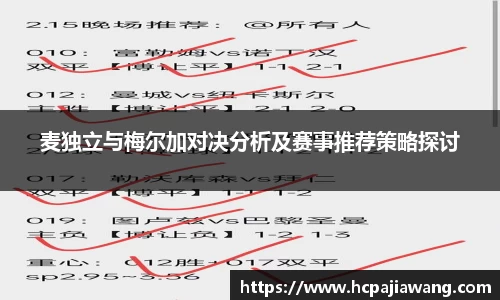 麦独立与梅尔加对决分析及赛事推荐策略探讨